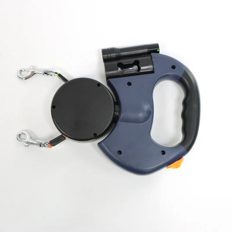 Doppel-Kopf Rollleine für Hunde mit LED-Licht & Kotbeutelhalter | Anti-Verhedderungs-Design für Zwei Haustiere | Starke, Verstellbare Leine