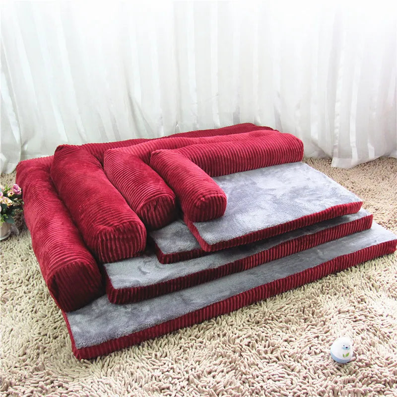 Warmes Cord Sofa Hundebett & Katzenhaus – Gepolsterte Plus-Size Hundematte für Kleine, Mittlere & Große Haustiere | Weicher Winterkorb | Haustier Sofa Haus
