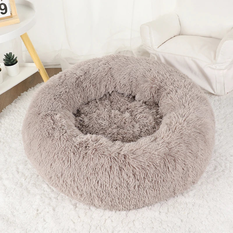 Großes Donut Hundebett – Flauschiges Rundes Winter Plüschbett für Kleine, Mittlere & Große Hunde | Weiches Kuschelkörbchen für Welpen & Katzen