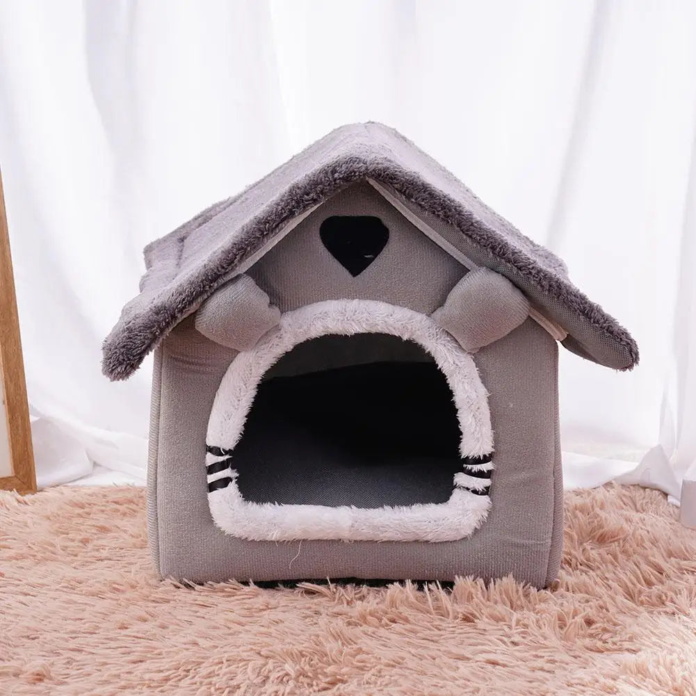Faltbares Hunde- & Katzenhaus – Warmes Winter Haustier Nest mit Weicher Matte | Gemütliche Höhle für Kleine & Mittelgroße Haustiere