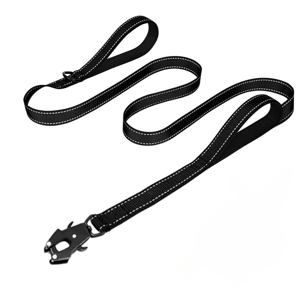 Robuste Reflektierende Nylon Hundeleine – Outdoor-Leine mit Weich Gepolsterten Zwei Griffen und Auto-Lock Frog Clip