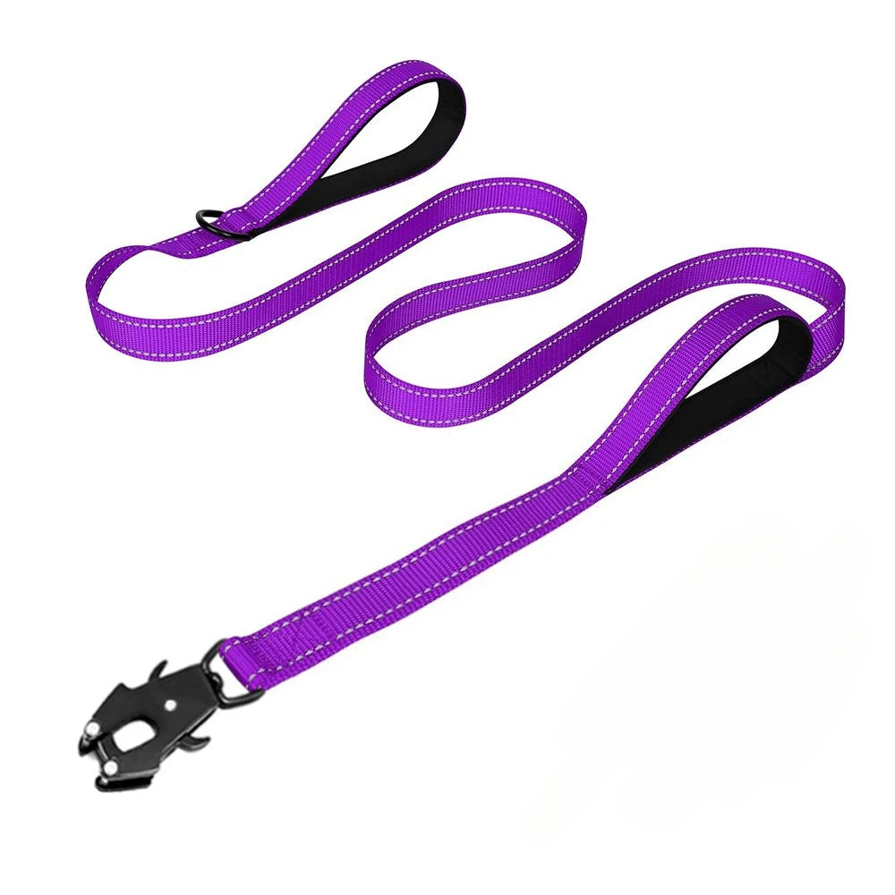 Robuste Reflektierende Nylon Hundeleine – Outdoor-Leine mit Weich Gepolsterten Zwei Griffen und Auto-Lock Frog Clip