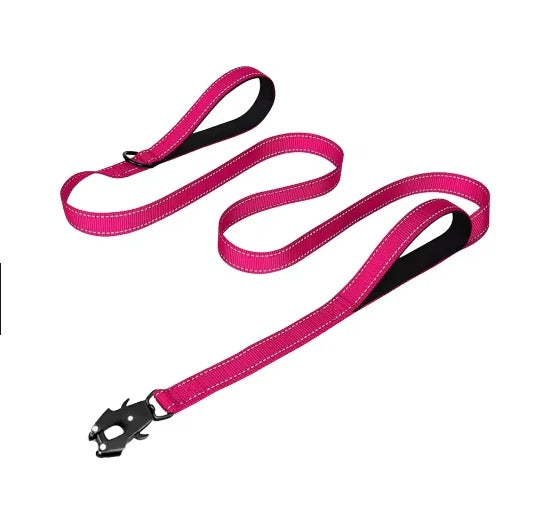 Robuste Reflektierende Nylon Hundeleine – Outdoor-Leine mit Weich Gepolsterten Zwei Griffen und Auto-Lock Frog Clip