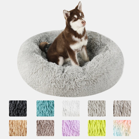 Großes Donut Hundebett – Flauschiges Rundes Winter Plüschbett für Kleine, Mittlere & Große Hunde | Weiches Kuschelkörbchen für Welpen & Katzen