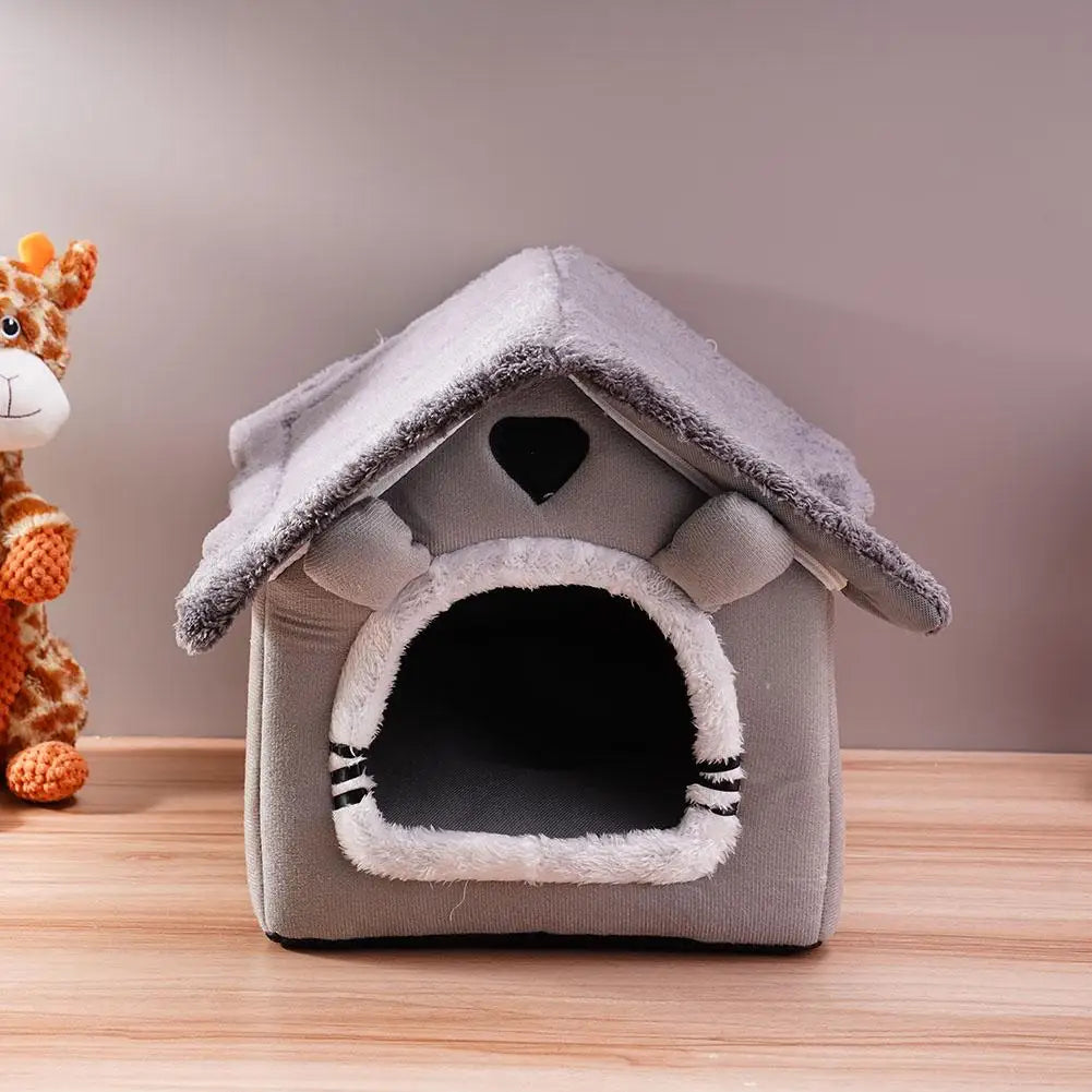 Faltbares Hunde- & Katzenhaus – Warmes Winter Haustier Nest mit Weicher Matte | Gemütliche Höhle für Kleine & Mittelgroße Haustiere