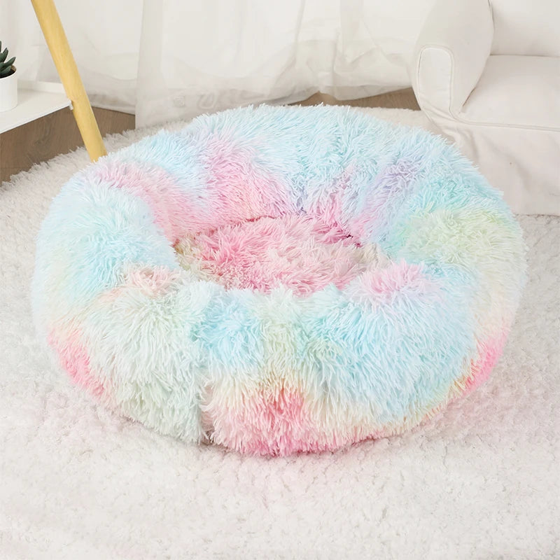 Großes Donut Hundebett – Flauschiges Rundes Winter Plüschbett für Kleine, Mittlere & Große Hunde | Weiches Kuschelkörbchen für Welpen & Katzen