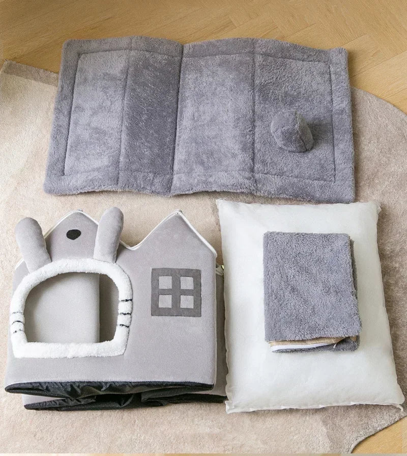 Faltbares Hunde- und Katzenhaus – Warmes Winter Höhlenbett für Kleine und Mittelgroße Haustiere | Weiches Körbchen, Sofa und Kuschelnest für Welpen und Katzen