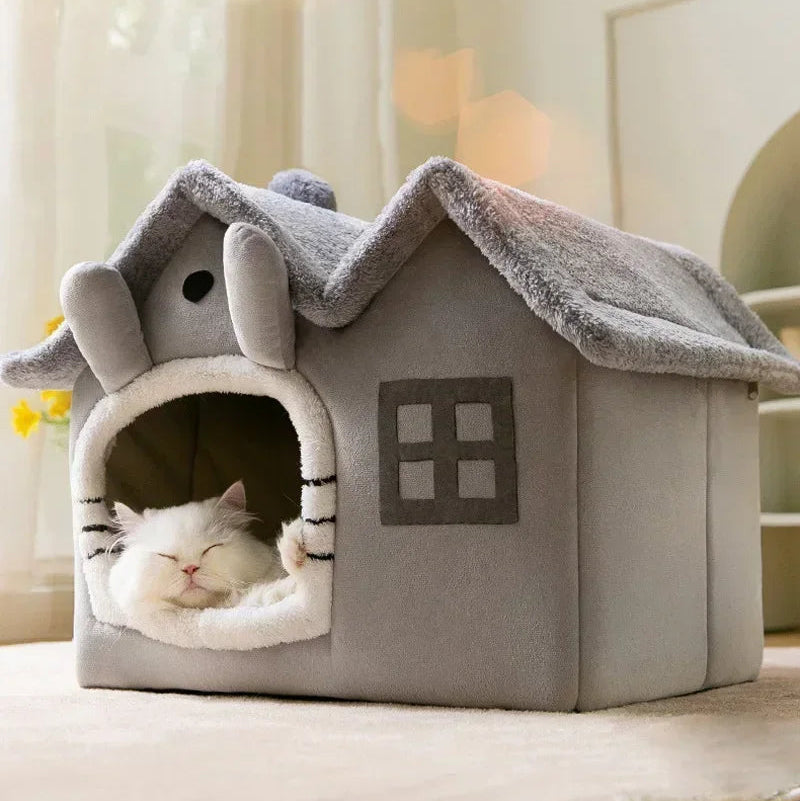 Faltbares Hunde- und Katzenhaus – Warmes Winter Höhlenbett für Kleine und Mittelgroße Haustiere | Weiches Körbchen, Sofa und Kuschelnest für Welpen und Katzen