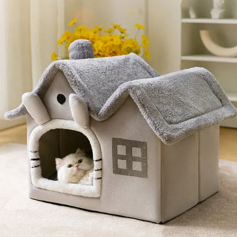 Faltbares Hunde- und Katzenhaus – Warmes Winter Höhlenbett für Kleine und Mittelgroße Haustiere | Weiches Körbchen, Sofa und Kuschelnest für Welpen und Katzen