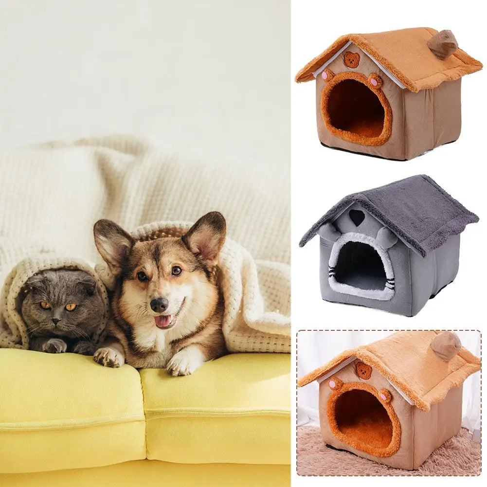 Faltbares Hunde- & Katzenhaus – Warmes Winter Haustier Nest mit Weicher Matte | Gemütliche Höhle für Kleine & Mittelgroße Haustiere